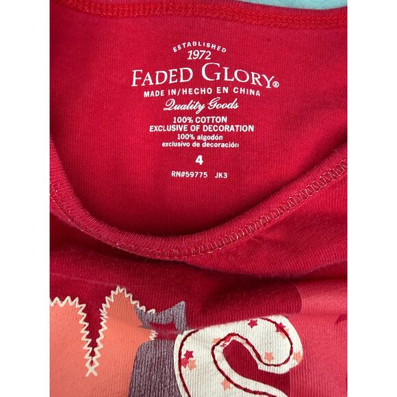Faded Glory Girls Red Long Sleeve “Wish” Shirt Size 4 Preowned Fast Shipping - Picture 3 of 3